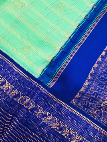 Exclusive Kanchivaram Korvai Pure Silk Pure Zari Silk Saree | Navy Blue & Light Green | Gold Zari | Handwoven | Ships from California